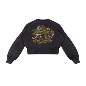 JahDean Apparel Mineral Wash Balloon Sleeve Cropped Sweater " I,am Devine "